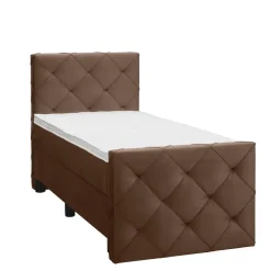 1-Persoons Boxsprings-Leen Bakker Boxspring met voetbord Liv geruit - bruin - 90x200 cm - ronde poot