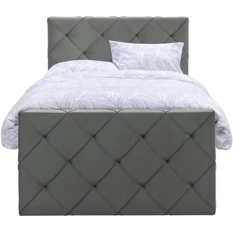 Leen Bakker Boxspring met voetbord Liv geruit - grijs - 120x200 cm - ronde poot