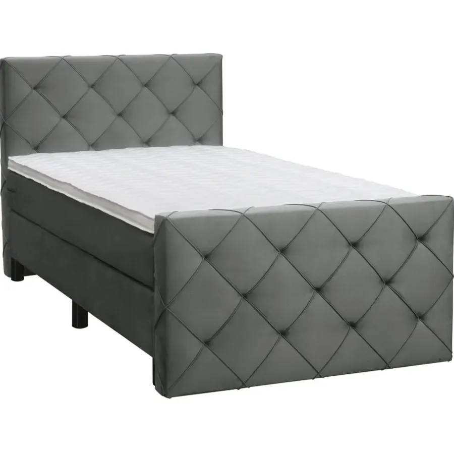 Leen Bakker Boxspring met voetbord Liv geruit - grijs - 120x200 cm - ronde poot