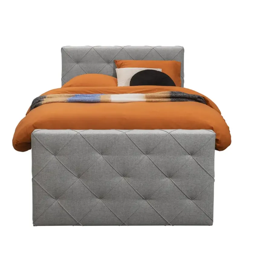 Leen Bakker Boxspring met voetbord Liv geruit - lichtgrijs - 120x200 cm - slanke poot