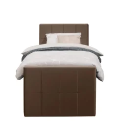 Leen Bakker Boxspring met voetbord Liv geblokt - bruin - 90x200 cm - vierkante poot