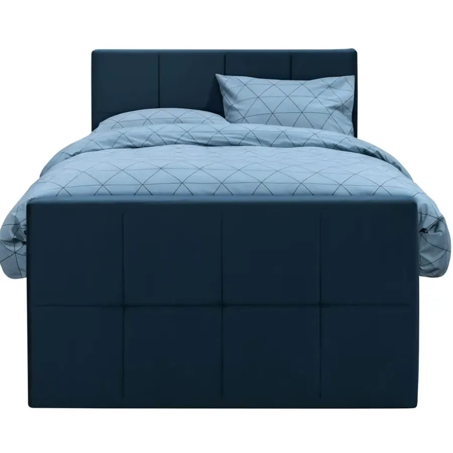 Leen Bakker Boxspring met voetbord Liv geblokt - blauw - 120x200 cm - vierkante poot
