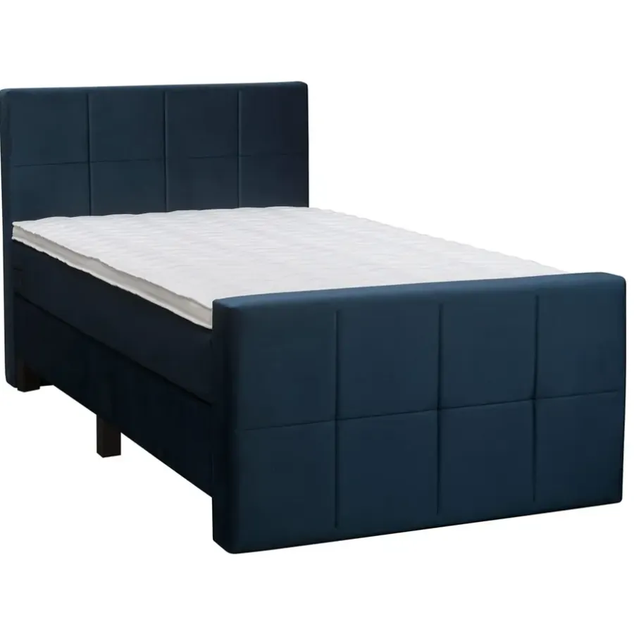 Leen Bakker Boxspring met voetbord Liv geblokt - blauw - 120x200 cm - vierkante poot