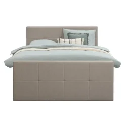 2-Persoons Boxsprings-Leen Bakker Boxspring met voetbord Liv geblokt - beige - 160x200 cm - ronde poot