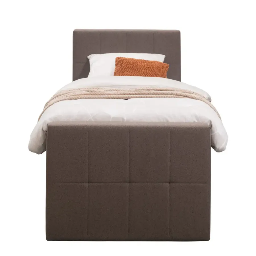 Leen Bakker Boxspring met voetbord Liv geblokt - donkerbruin - 90x200 cm - ronde poot