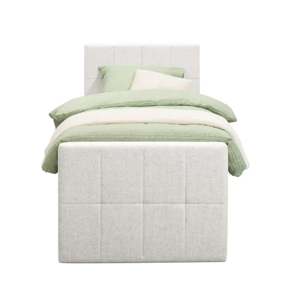 Leen Bakker Boxspring met voetbord Liv geblokt - ecru - 90x200 cm - ronde poot