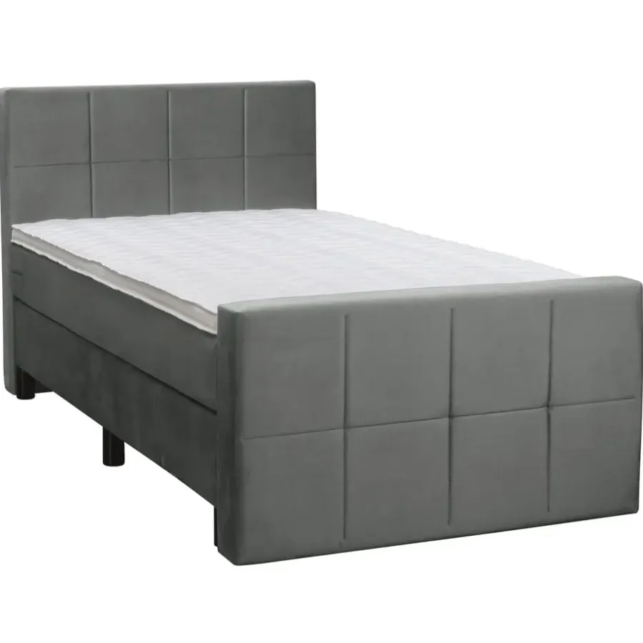 1-Persoons Boxsprings-Leen Bakker Boxspring met voetbord Liv geblokt - grijs - 120x200 cm - ronde poot