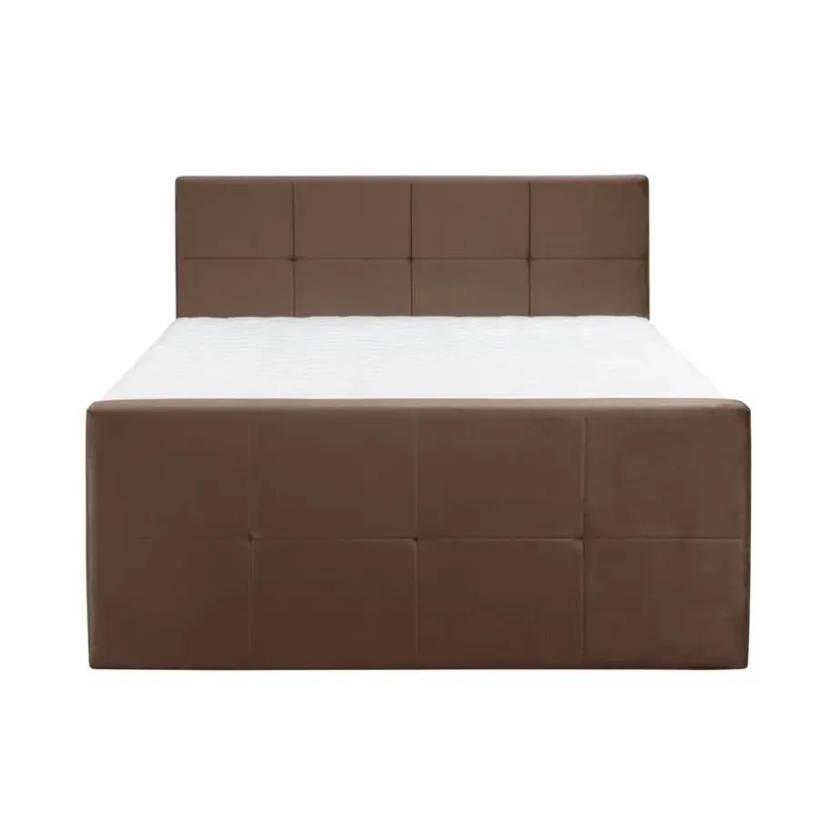 2-Persoons Boxsprings-Leen Bakker Boxspring met voetbord Liv geblokt - bruin - 180x200 cm - ronde poot
