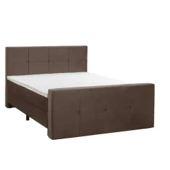 2-Persoons Boxsprings-Leen Bakker Boxspring met voetbord Liv geblokt - bruin - 180x200 cm - ronde poot