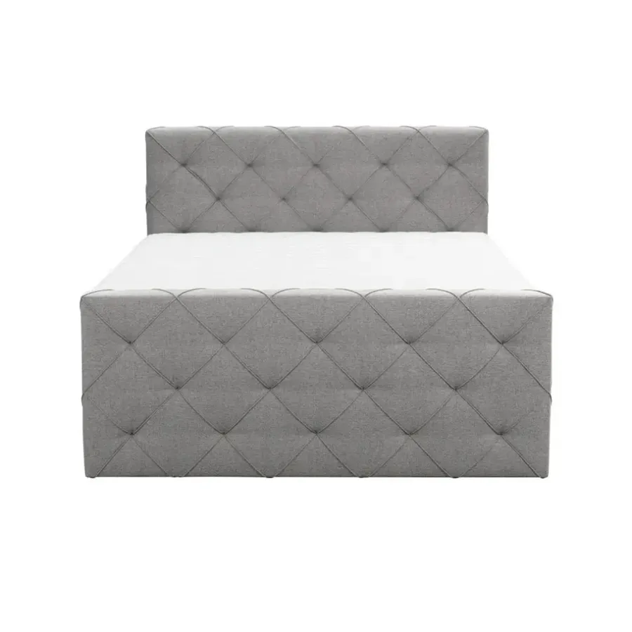 2-Persoons Boxsprings-Leen Bakker Boxspring met voetbord Liv geruit - lichtgrijs - 160x200 cm - ronde poot