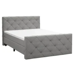 2-Persoons Boxsprings-Leen Bakker Boxspring met voetbord Liv geruit - lichtgrijs - 160x200 cm - ronde poot