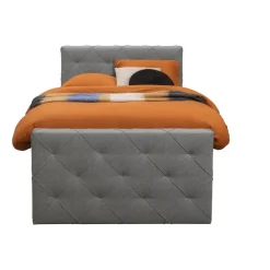 1-Persoons Boxsprings-Leen Bakker Boxspring met voetbord Liv geruit - lichtgrijs - 120x200 cm - vierkante poot