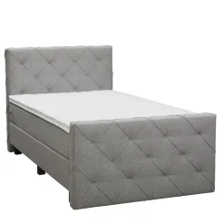 1-Persoons Boxsprings-Leen Bakker Boxspring met voetbord Liv geruit - lichtgrijs - 120x200 cm - vierkante poot