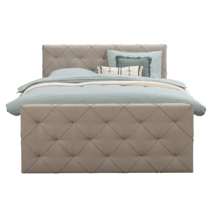2-Persoons Boxsprings-Leen Bakker Boxspring met voetbord Liv geruit - beige - 180x200 cm - vierkante poot