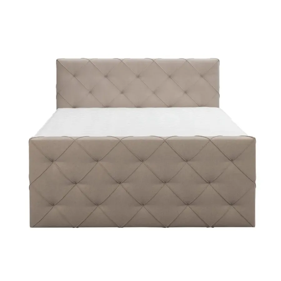 2-Persoons Boxsprings-Leen Bakker Boxspring met voetbord Liv geruit - beige - 180x200 cm - vierkante poot