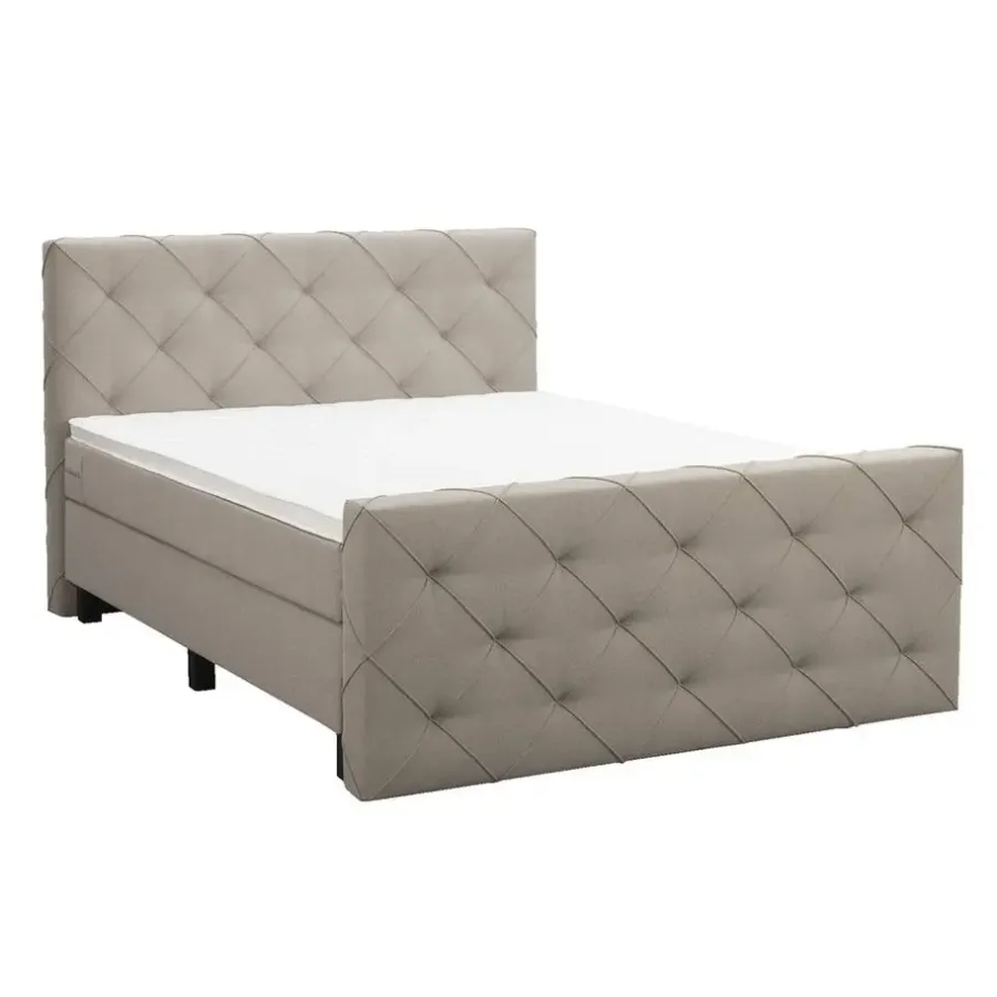 2-Persoons Boxsprings-Leen Bakker Boxspring met voetbord Liv geruit - beige - 180x200 cm - vierkante poot