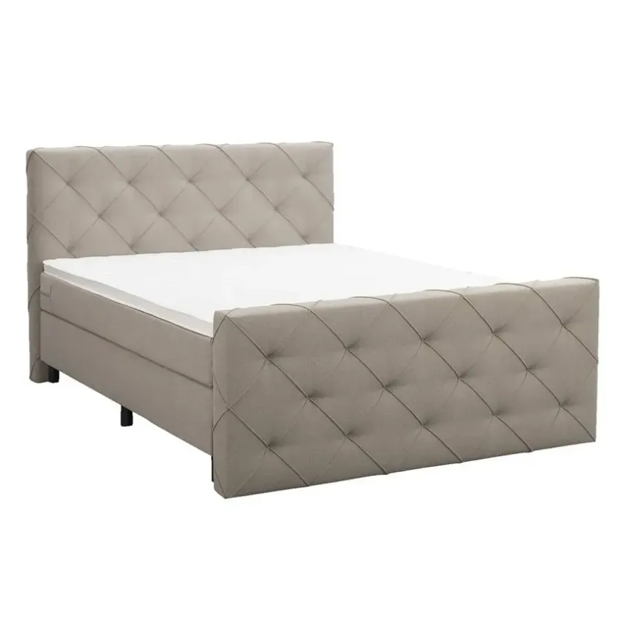 2-Persoons Boxsprings-Leen Bakker Boxspring met voetbord Liv geruit - beige - 180x200 cm - ronde poot
