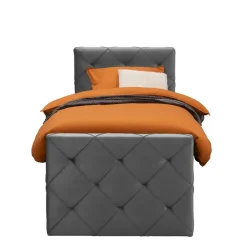 Leen Bakker Boxspring met voetbord Liv geruit - grijs - 90x200 cm - ronde poot