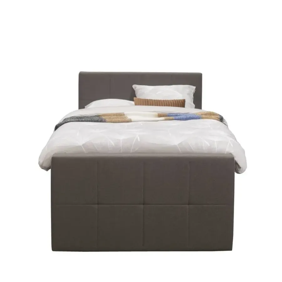 Leen Bakker Boxspring met voetbord Liv geblokt - donkerbruin - 120x200 cm - ronde poot