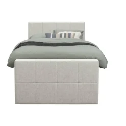 Leen Bakker Boxspring met voetbord Liv geblokt - ecru - 120x200 cm - slanke poot