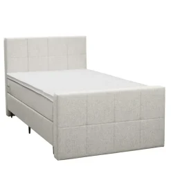 Leen Bakker Boxspring met voetbord Liv geblokt - ecru - 120x200 cm - slanke poot