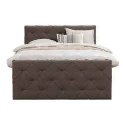 Leen Bakker Boxspring met voetbord Liv geruit - donkerbruin - 180x200 cm - ronde poot