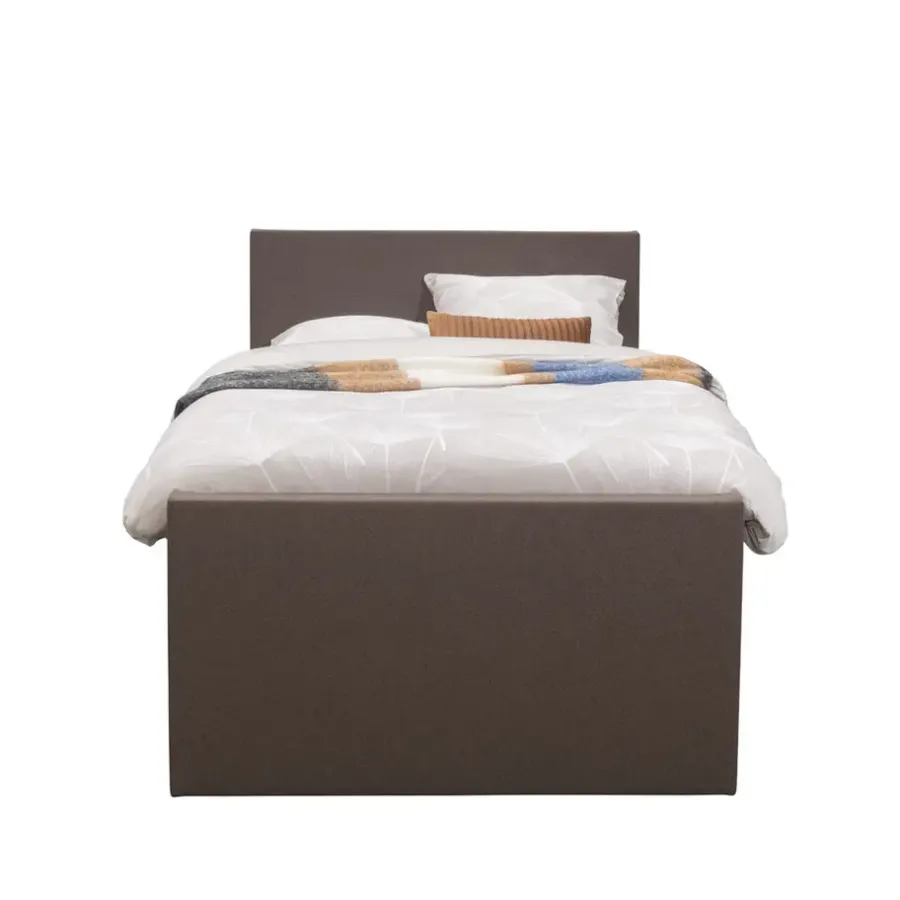 1-Persoons Boxsprings-Leen Bakker Boxspring met voetbord Liv egaal - donkerbruin - 120x200 cm - slanke poot