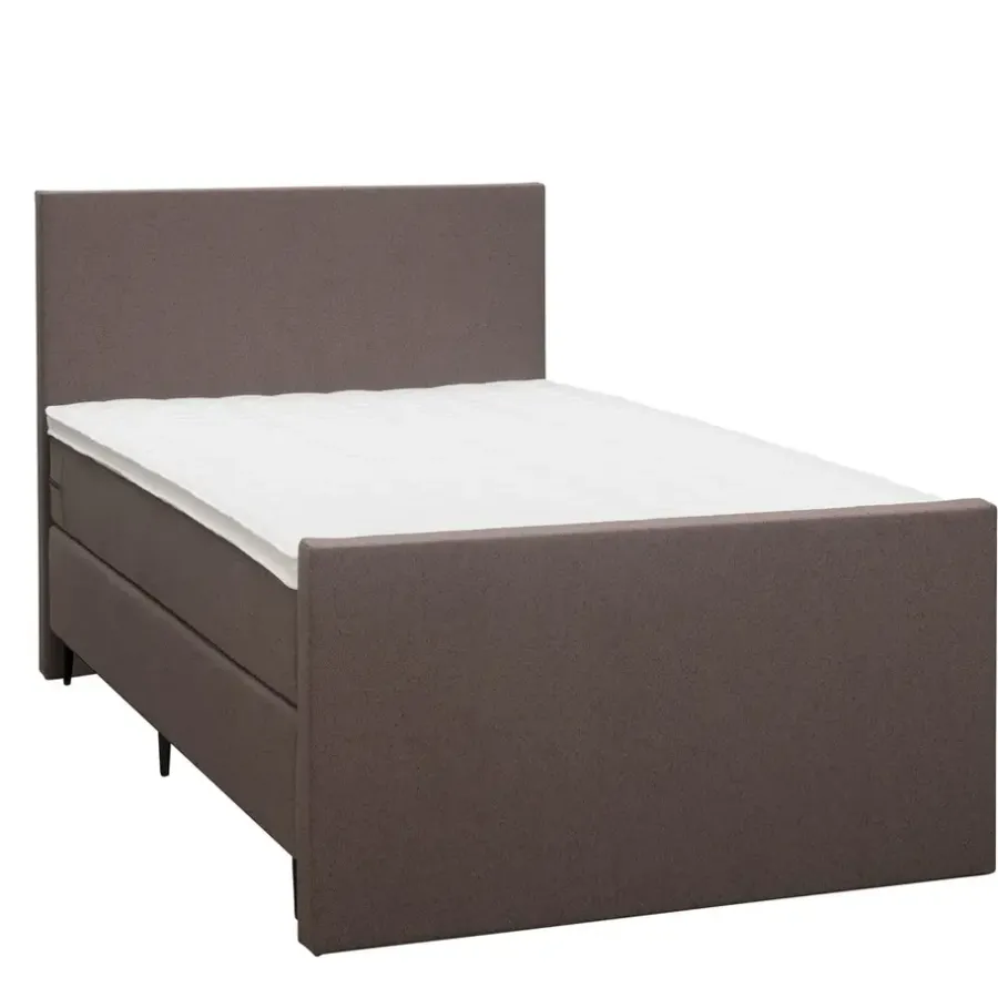 1-Persoons Boxsprings-Leen Bakker Boxspring met voetbord Liv egaal - donkerbruin - 120x200 cm - slanke poot