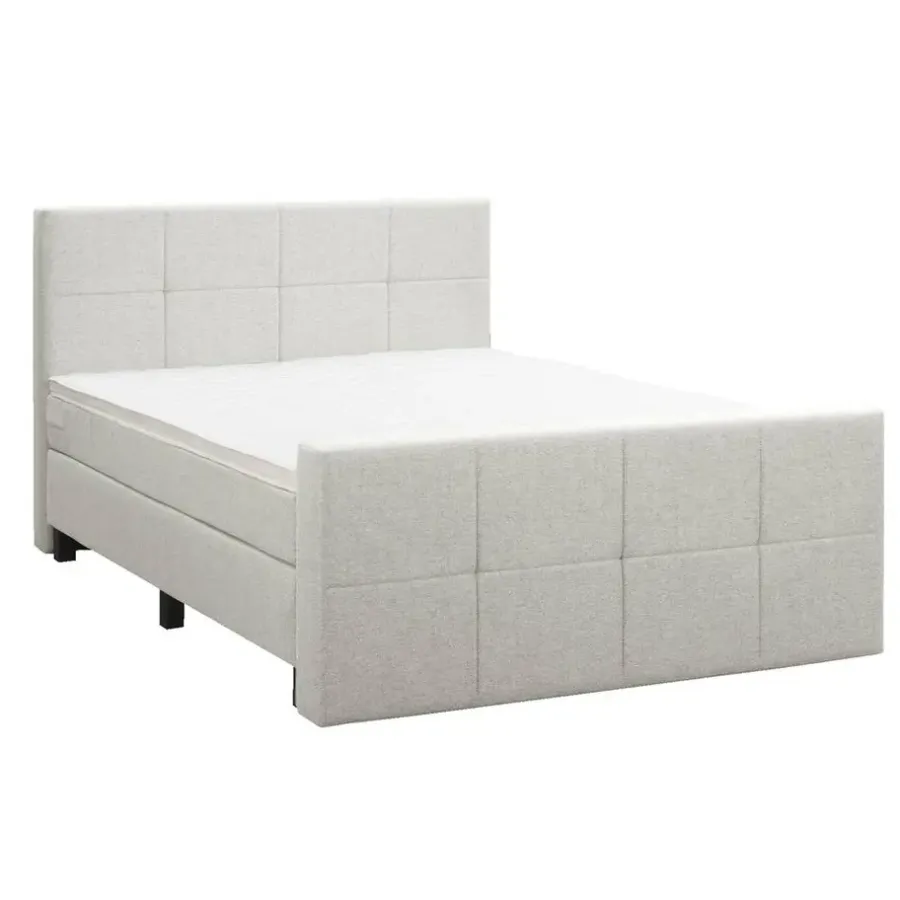 2-Persoons Boxsprings-Leen Bakker Boxspring met voetbord Liv geblokt - ecru - 160x200 cm - vierkante poot