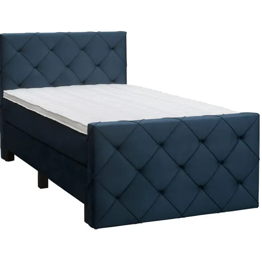Leen Bakker Boxspring met voetbord Liv geruit - blauw - 120x200 cm - vierkante poot