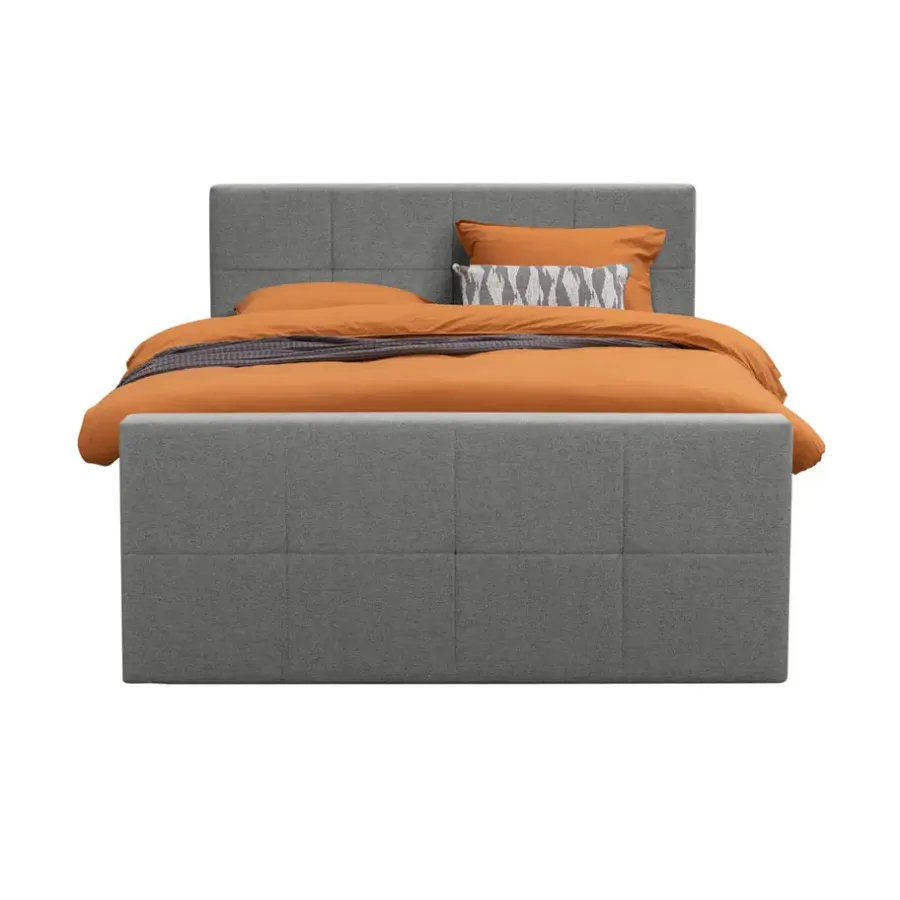 Leen Bakker Boxspring met voetbord Liv geblokt - lichtgrijs - 180x200 cm - slanke poot