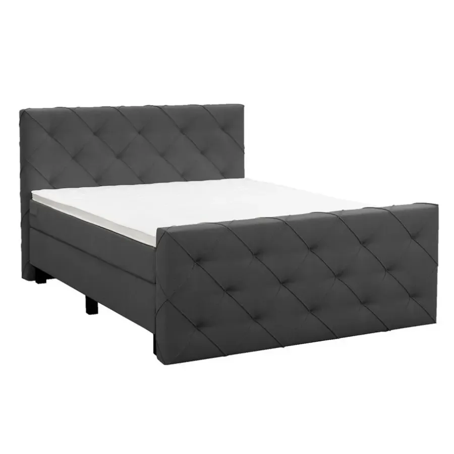 2-Persoons Boxsprings-Leen Bakker Boxspring met voetbord Liv geruit - antraciet - 160x200 cm - vierkante poot