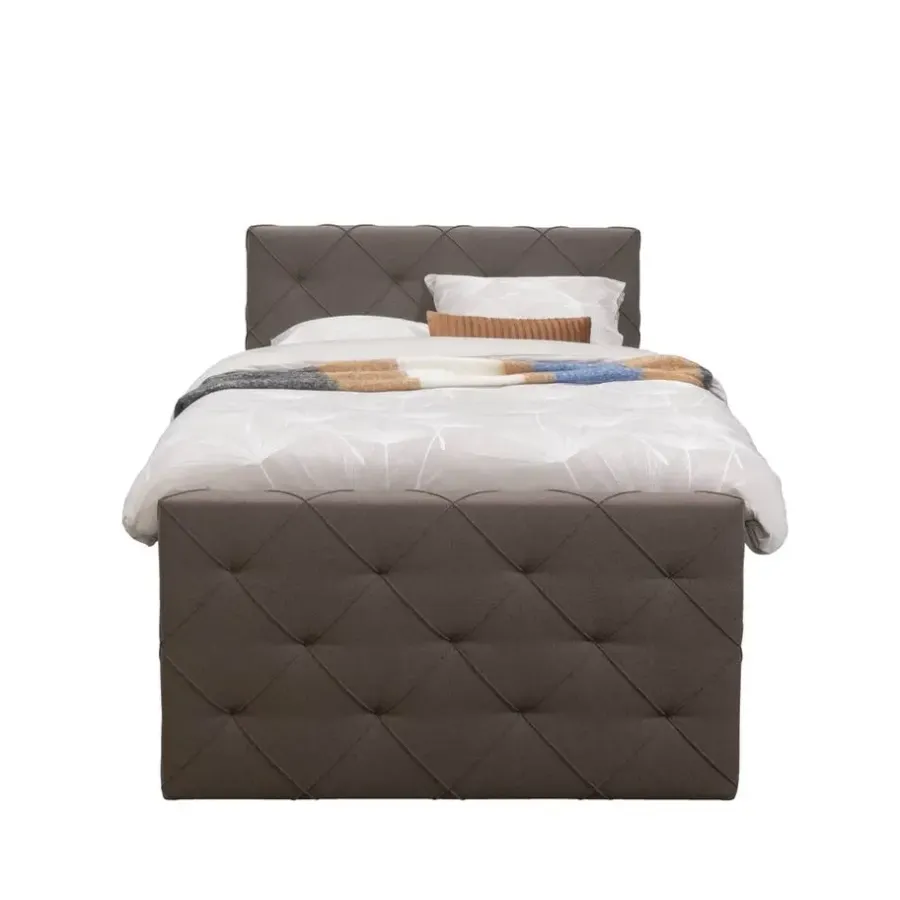 1-Persoons Boxsprings-Leen Bakker Boxspring met voetbord Liv geruit - donkerbruin - 120x200 cm - ronde poot