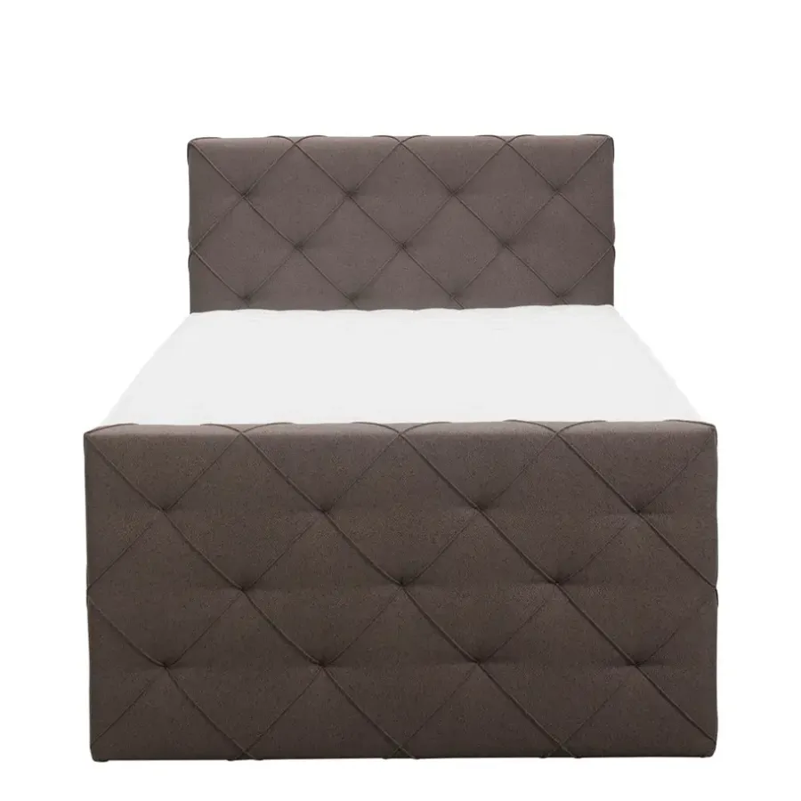 1-Persoons Boxsprings-Leen Bakker Boxspring met voetbord Liv geruit - donkerbruin - 120x200 cm - ronde poot
