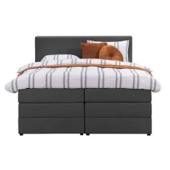 Leen Bakker Boxspring met voetbord Liv geblokt - antraciet - 180x200 cm - vierkante poot