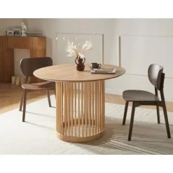 Leen Bakker BOYLE - Eettafel - Lichtbruin - ø 110 cm - Eikenfineer