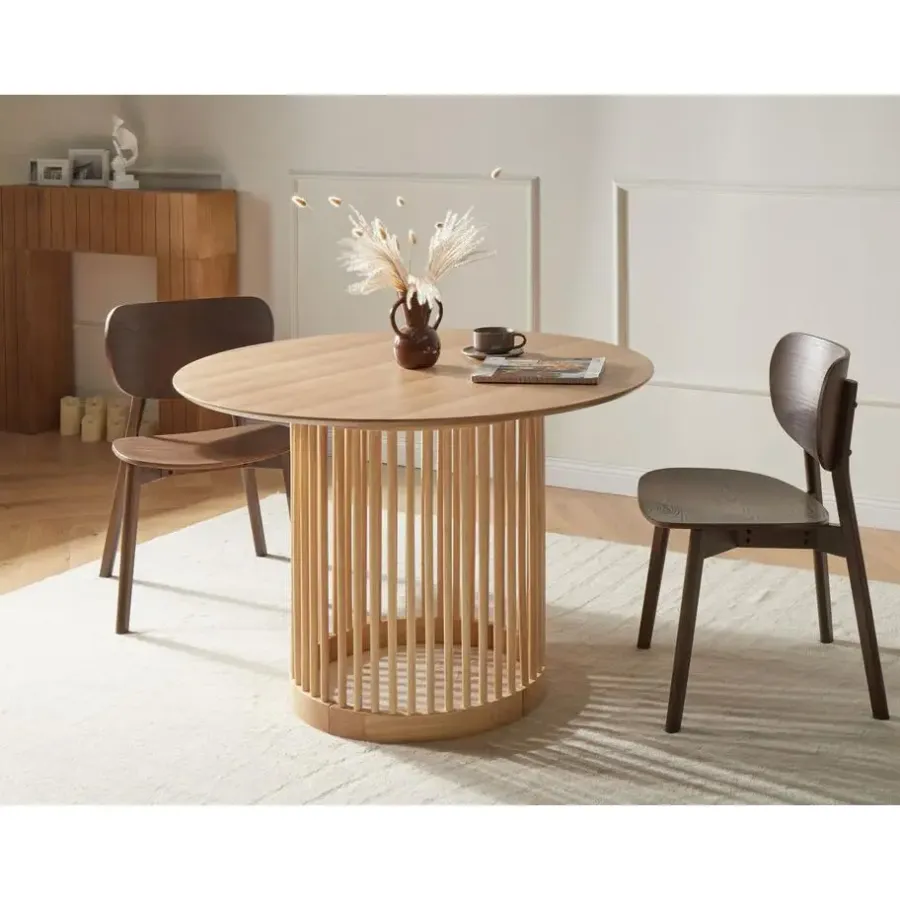 Leen Bakker BOYLE - Eettafel - Lichtbruin - ø 110 cm - Eikenfineer