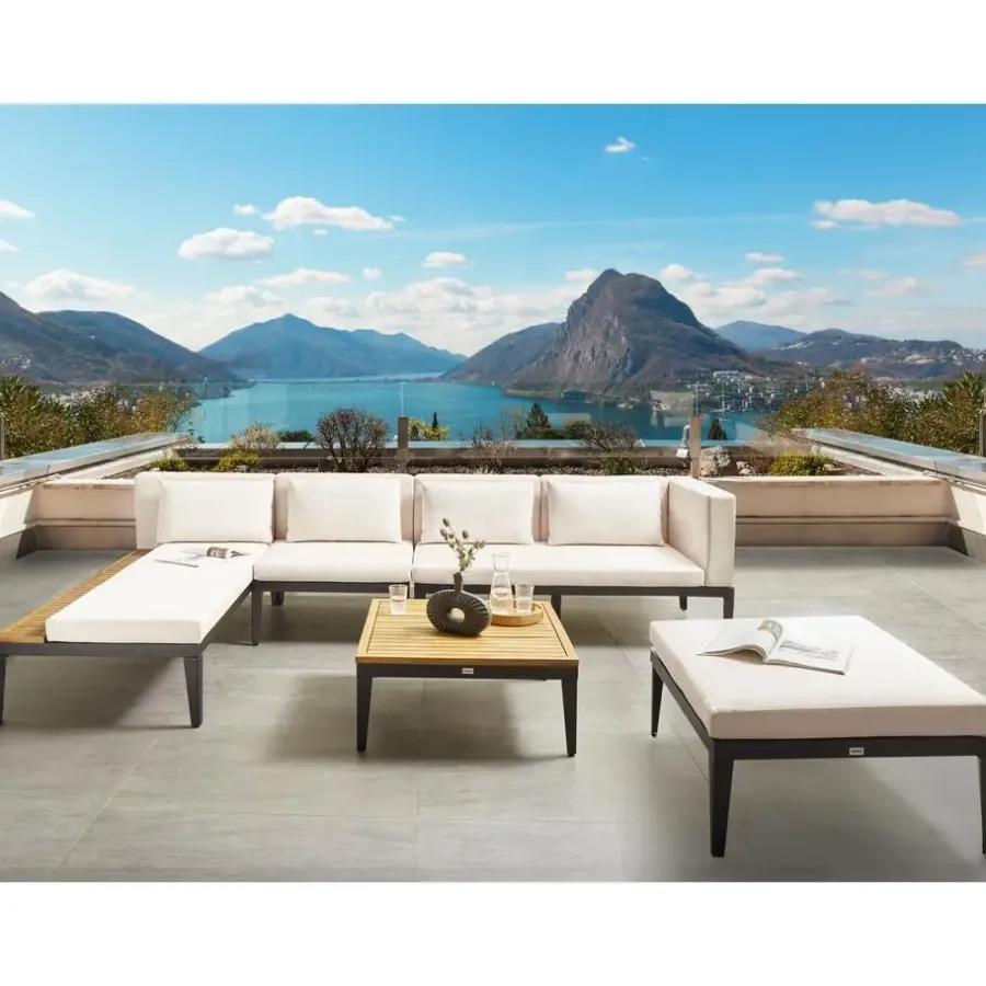 Loungesets-Leen Bakker BRACCIANO - Loungeset 4-zits met ottomaan - Lichtbeige - Acaciahout