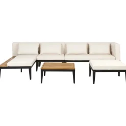 Loungesets-Leen Bakker BRACCIANO - Loungeset 4-zits met ottomaan - Lichtbeige - Acaciahout