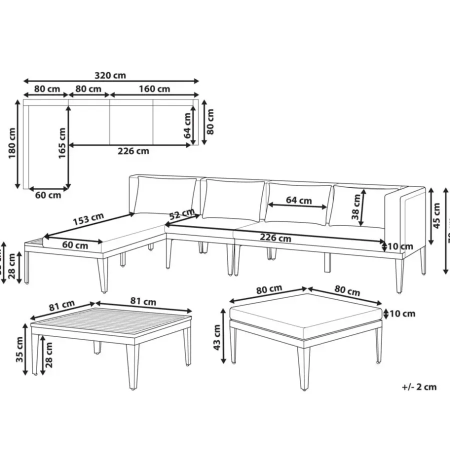 Loungesets-Leen Bakker BRACCIANO - Loungeset 4-zits met ottomaan - Lichtbeige - Acaciahout