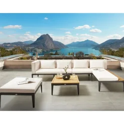 Leen Bakker BRACCIANO - Loungeset 4-zits ottomaan - Lichtbeige - Acaciahout