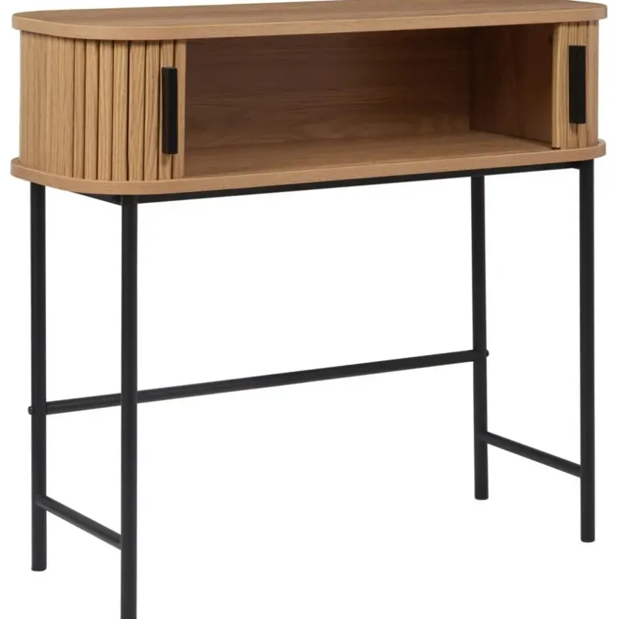 Sidetables-Beliani BRADLEY - Sidetable - Lichthout/Zwart - MDF