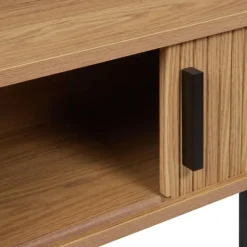 Sidetables-Beliani BRADLEY - Sidetable - Lichthout/Zwart - MDF