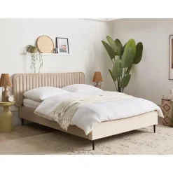Beliani BRIN - Tweepersoonsbed - Taupe - 140 x 200 cm - Fluweel