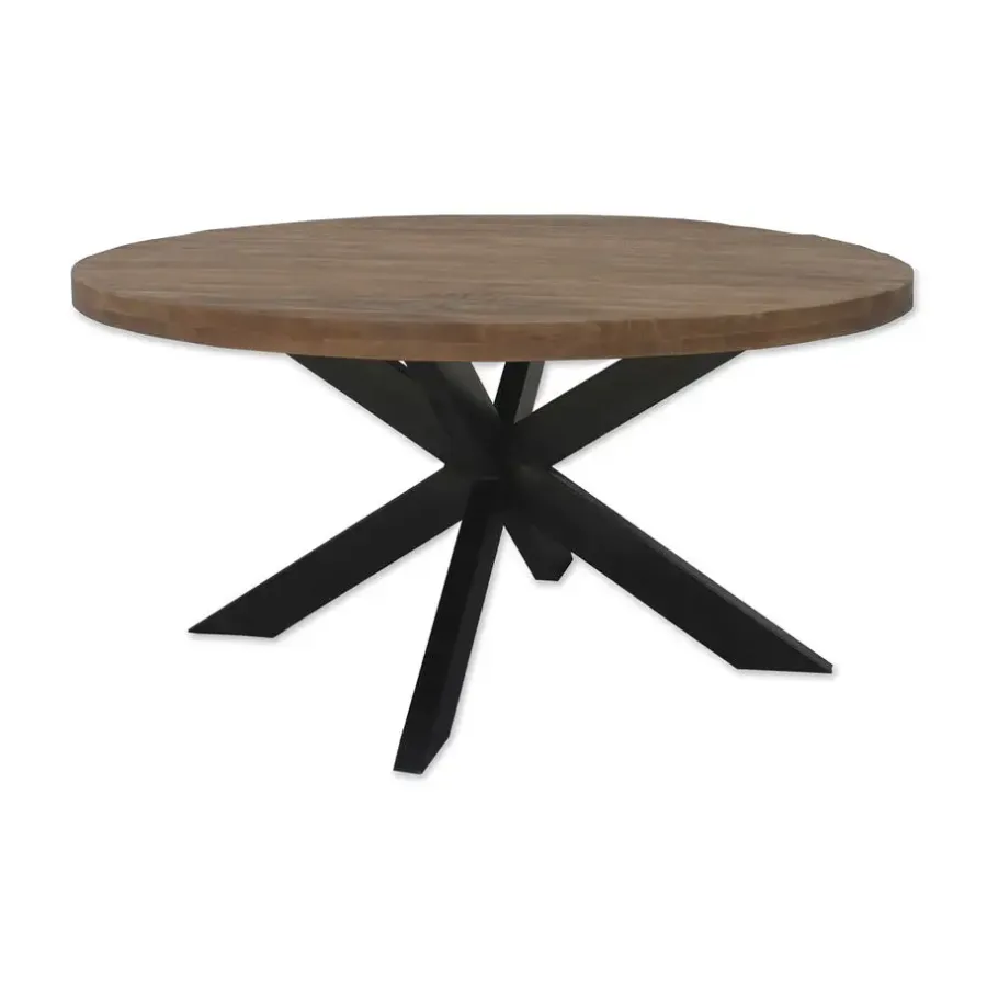 Industriële Eettafels|Ronde Eettafels-Brix - Eetkamertafel Rond - 130 cm - Mangohout - Bruin