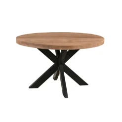 Industriële Eettafels|Ronde Eettafels-Brix - Eetkamertafel Rond - 130 cm - Mangohout - Bruin