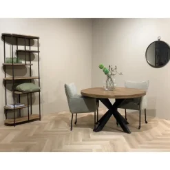 Industriële Eettafels|Ronde Eettafels-Brix - Eetkamertafel Rond - 130 cm - Mangohout - Bruin