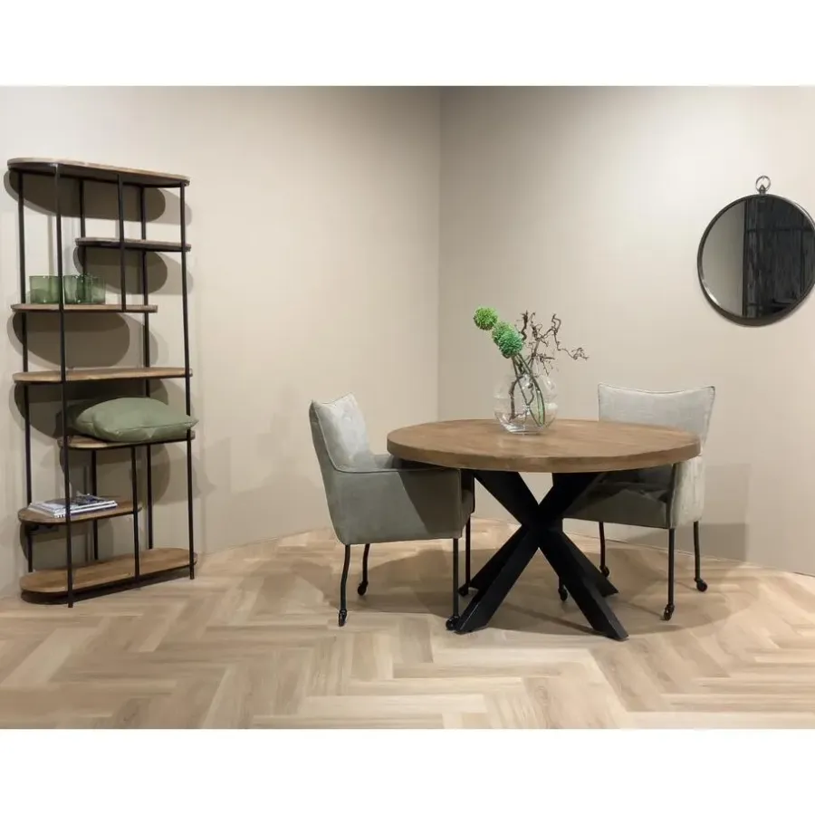 Industriële Eettafels|Ronde Eettafels-Brix - Eetkamertafel Rond - 130 cm - Mangohout - Bruin