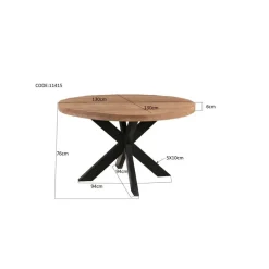 Industriële Eettafels|Ronde Eettafels-Brix - Eetkamertafel Rond - 130 cm - Mangohout - Bruin