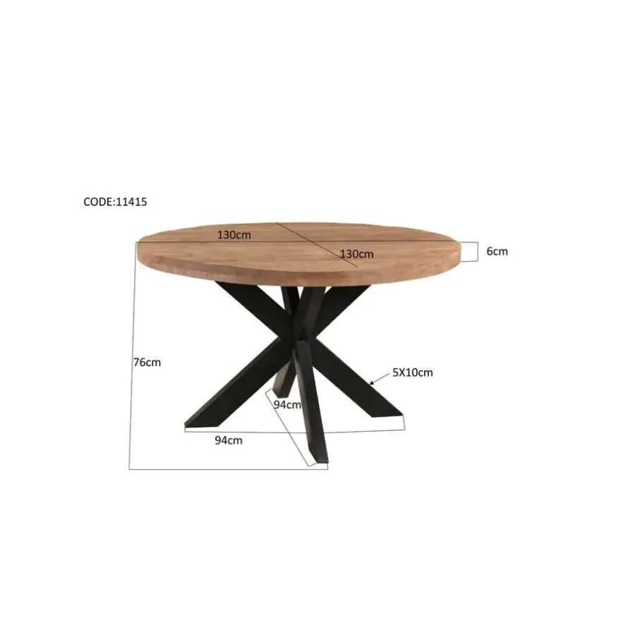 Industriële Eettafels|Ronde Eettafels-Brix - Eetkamertafel Rond - 130 cm - Mangohout - Bruin
